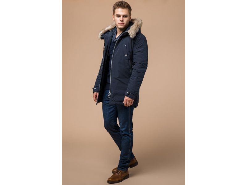 Синяя парка мужская зимняя с карманами модель 15231, фото 2