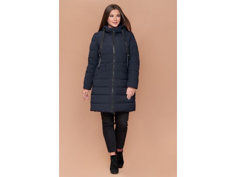 Зимний пуховик женский темно-синий большого размера модель 25275, фото 2