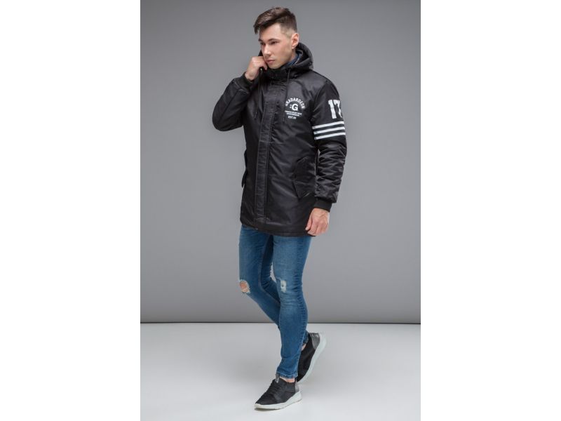 Мужская черная парка молодежная осенне-весенняя модель 31292, фото 2