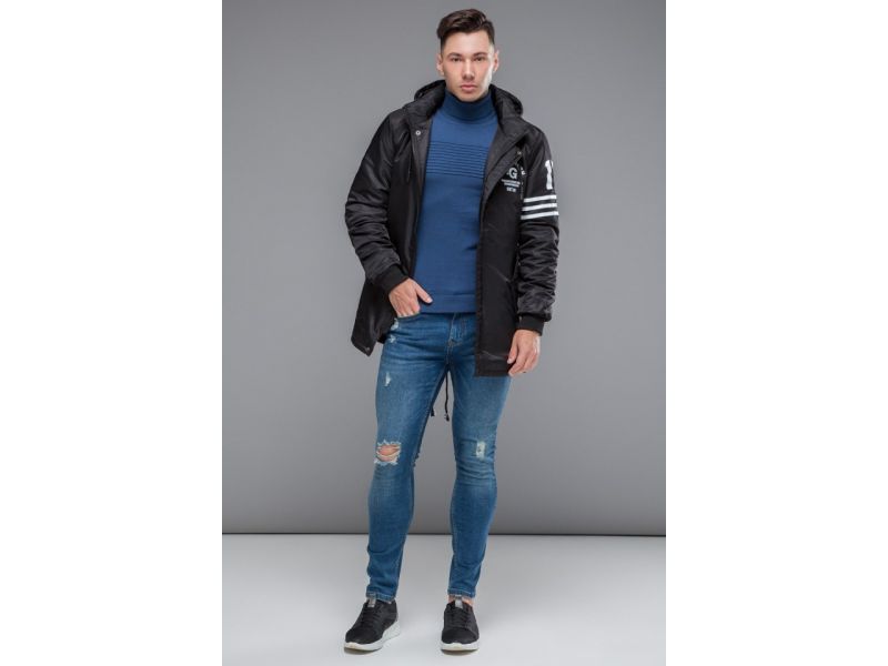 Мужская черная парка молодежная осенне-весенняя модель 31292, фото 3