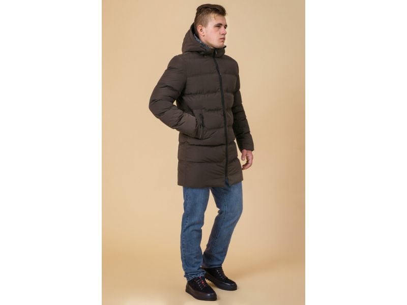 Коричневая мужская зимняя куртка с карманами модель 29077, фото 3