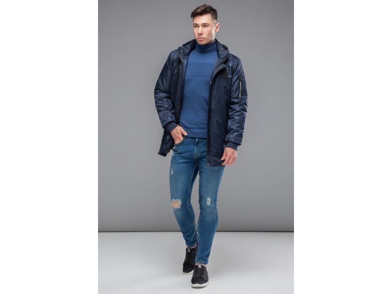 Синяя осенне-весенняя парка молодежная мужская модель 20595, фото 3