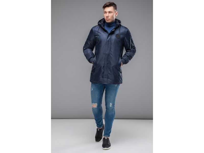 Синяя осенне-весенняя парка молодежная мужская модель 20595, фото 2