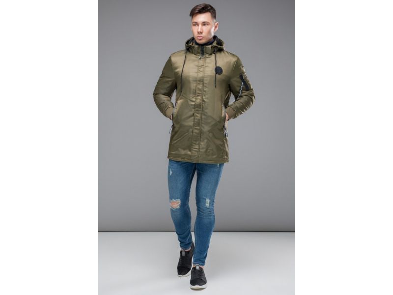 Мужская парка осенне-весенняя молодежная цвета хаки модель 20595, фото 2
