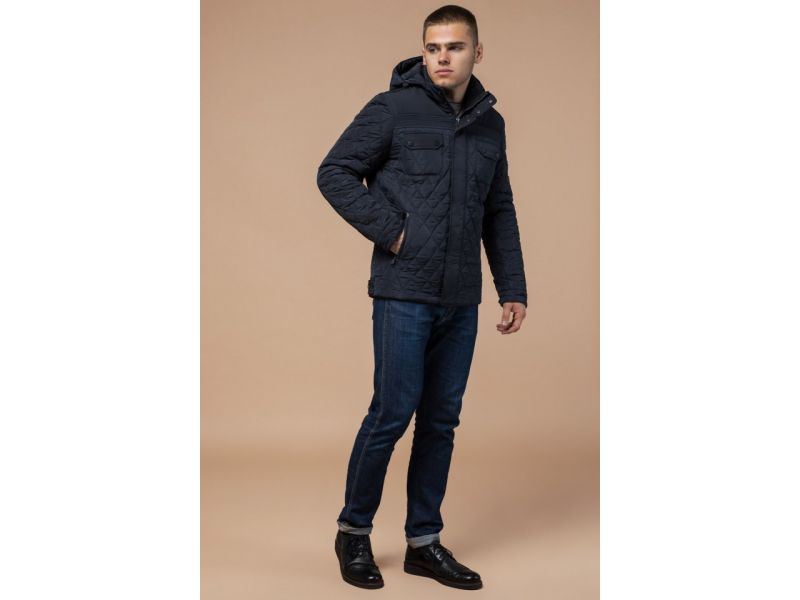 Мужская темно-синяя качественная куртка зимняя модель 1698, фото 2