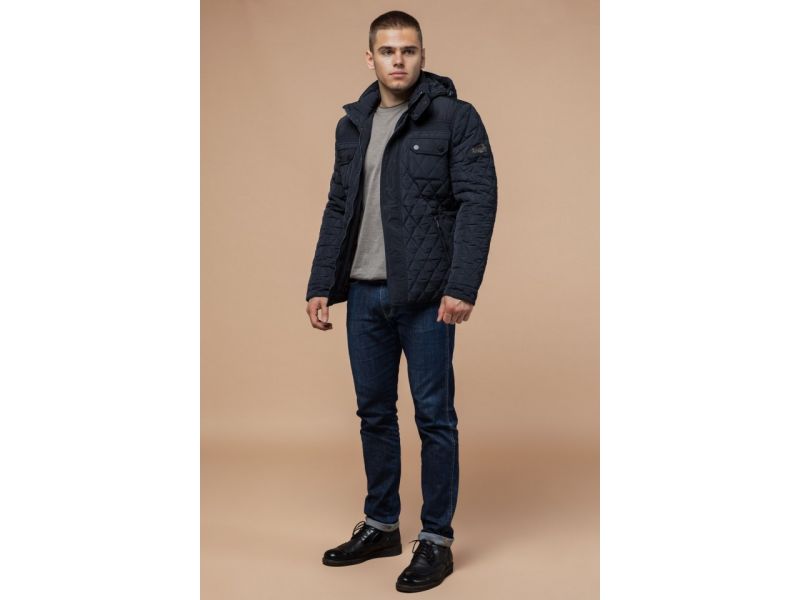 Мужская темно-синяя качественная куртка зимняя модель 1698, фото 3