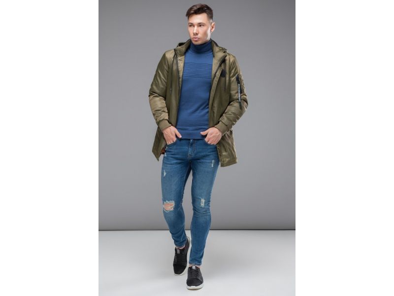 Мужская парка осенне-весенняя молодежная цвета хаки модель 20595, фото 3