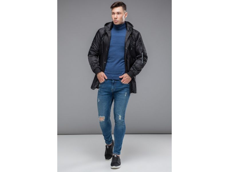 Черная парка осенне-весенняя молодежная мужская модель 20595, фото 3