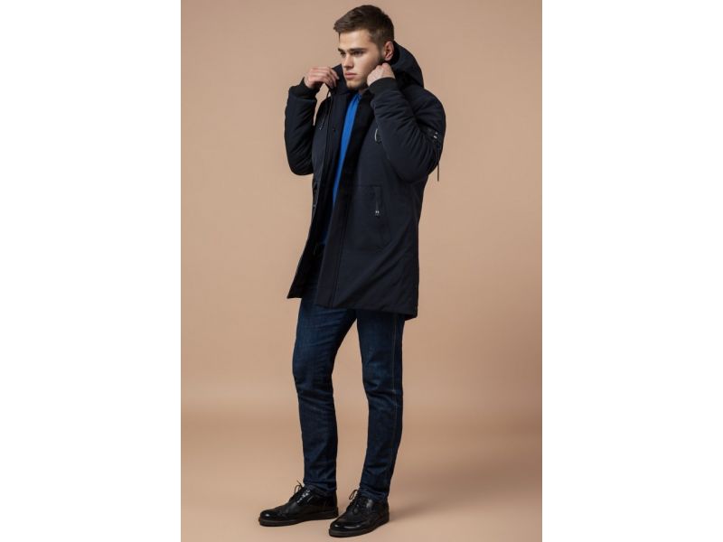 Темно-синяя парка мужская зимняя с нашивкой модель 9028, фото 3