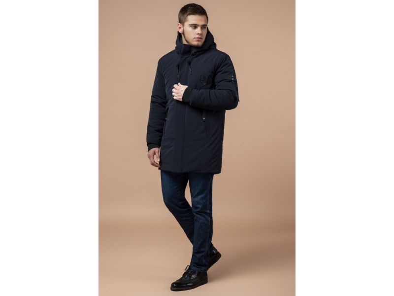 Темно-синяя парка мужская зимняя с нашивкой модель 9028, фото 2