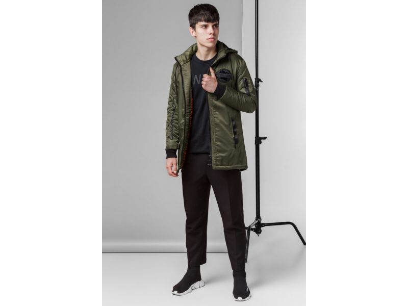 Парка молодежная осенне-весенняя на молнии мужская цвета хаки модель 45532, фото 3
