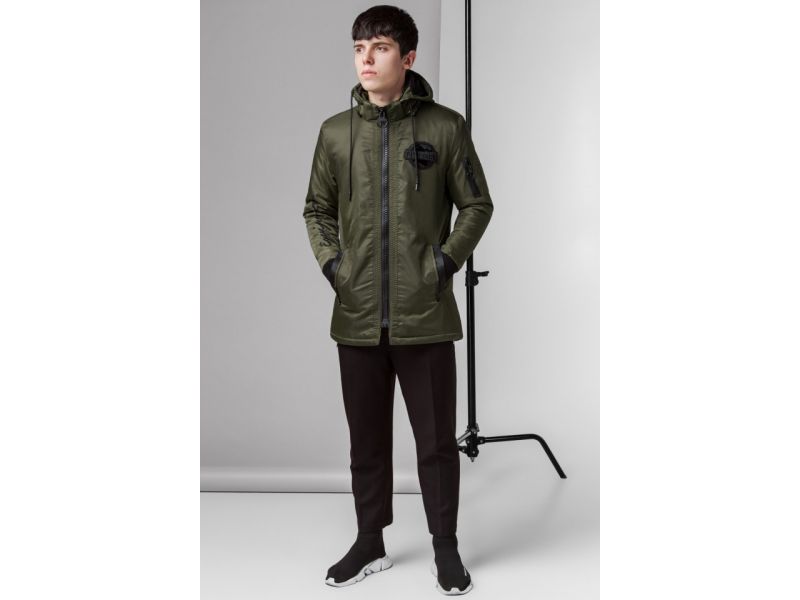 Парка молодежная осенне-весенняя на молнии мужская цвета хаки модель 45532, фото 2