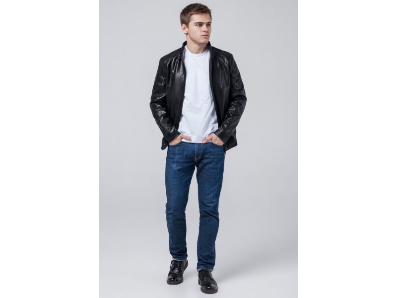 Короткая черная куртка осенне-весенняя молодежная мужская модель 1588, фото 3