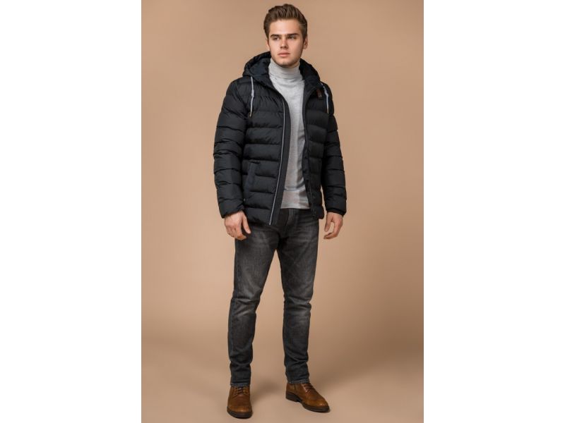 Куртка мужская на зиму короткая цвет графит-коричневый модель 35228, фото 2
