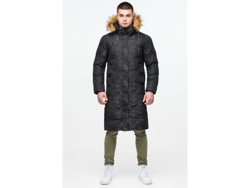 Куртка мужская молодежная черная зимняя с ветрозащитной планкой модель 25390, фото 2