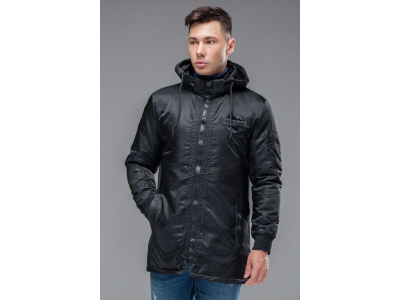 Черная парка молодежная осенне-весенняя мужская модель 45532, фото 3