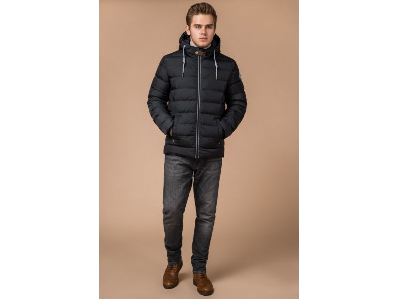 Куртка мужская на зиму короткая цвет графит-коричневый модель 35228, фото 3