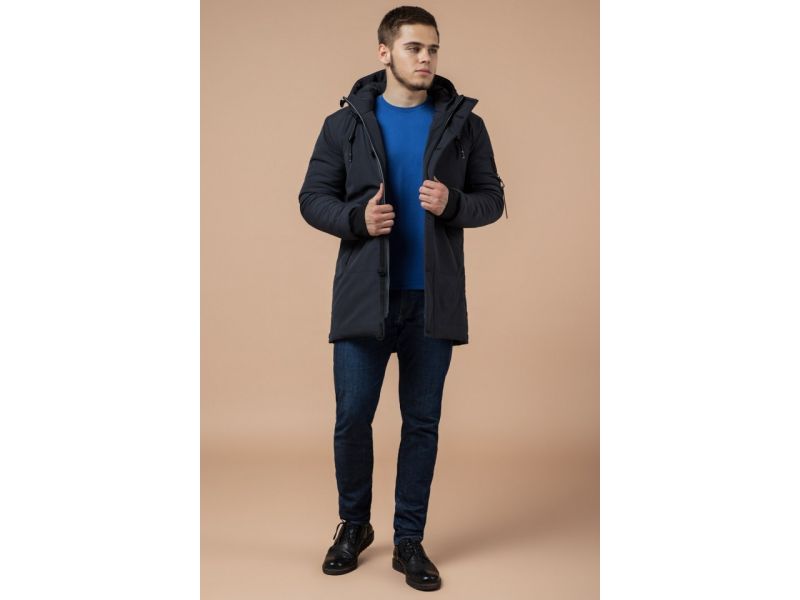 Мужская графитовая парка зимняя с вшитым капюшоном модель 9042, фото 3