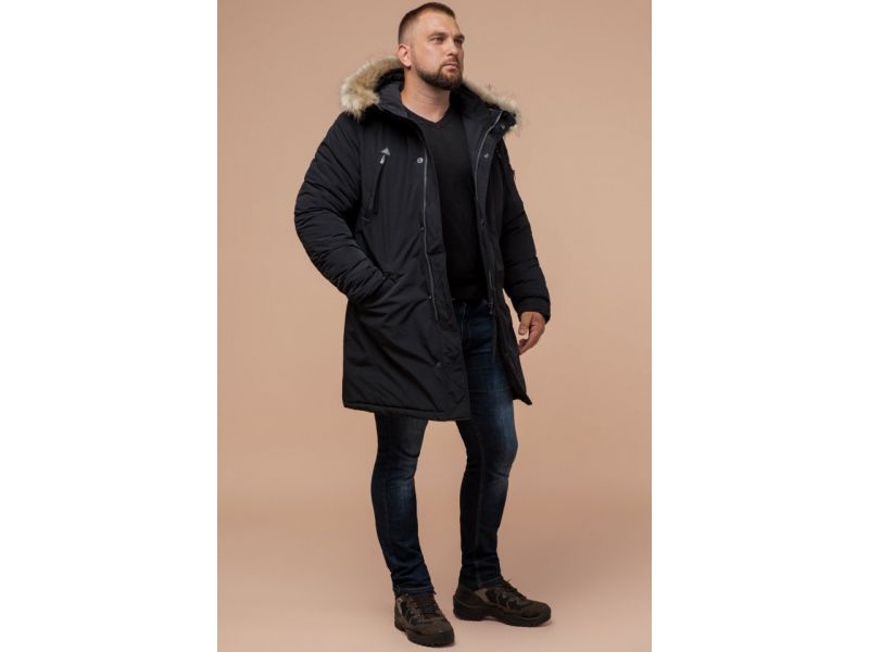 Мужская черная парка на зиму модель 13475, фото 3