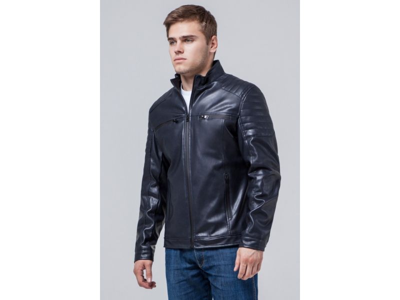 Куртка осенне-весенняя темно-синяя мужская молодежная с воротником модель 3645, фото 3