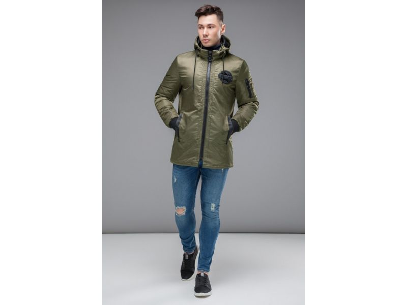 Парка цвета хаки молодежная мужская осенне-весенняя модель 19740, фото 2