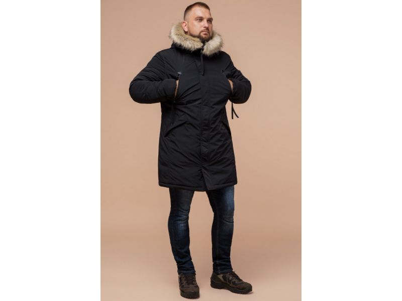 Мужская черная парка на зиму модель 13475, фото 2