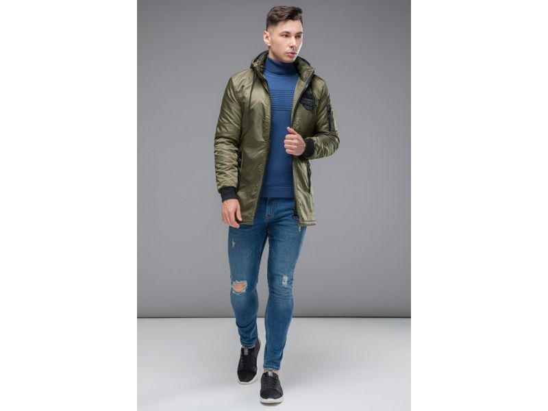 Парка цвета хаки молодежная мужская осенне-весенняя модель 19740, фото 3
