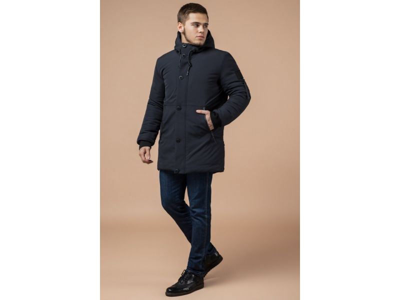 Мужская графитовая парка зимняя с вшитым капюшоном модель 9042, фото 2