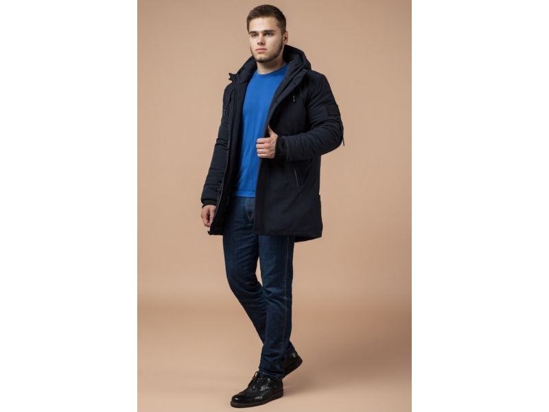 Темно-синяя парка зимняя мужская с прорезными карманами модель 9042, фото 3