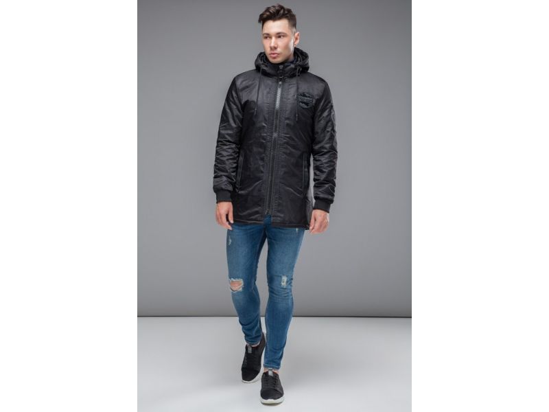 Черная молодежная парка осенне-весенняя для мужчин модель 19740, фото 2