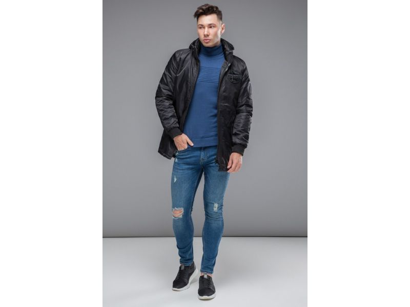 Черная молодежная парка осенне-весенняя для мужчин модель 19740, фото 3