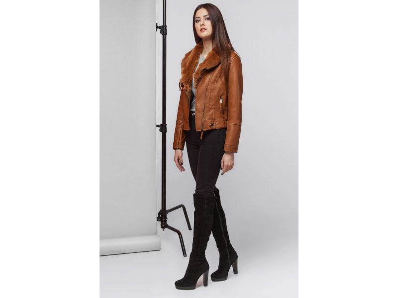 Пуховик осенне-весенний женский молодежный цвет коричневый модель 25582, фото 2