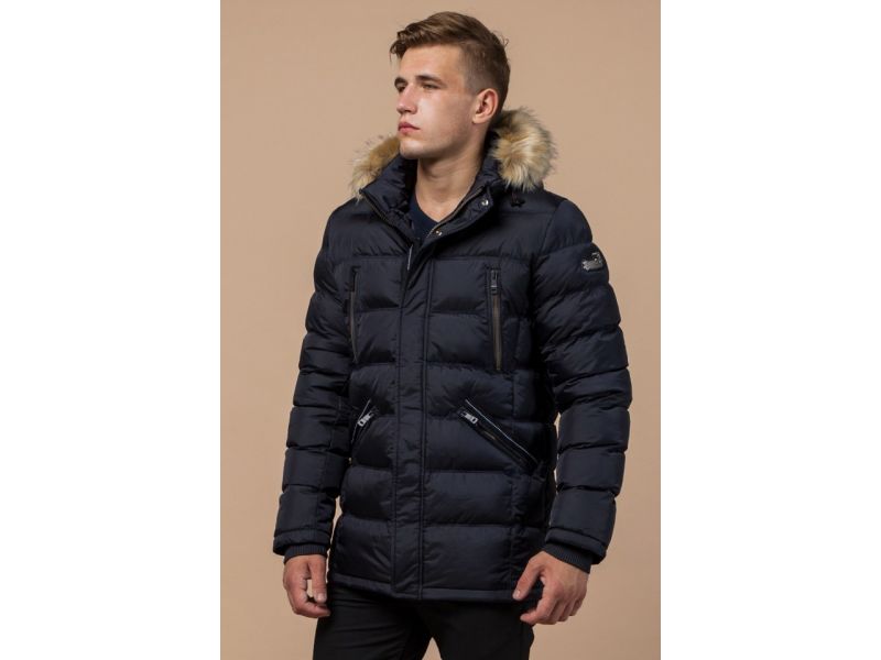Зимняя куртка темно-синяя качественная мужская модель 31042, фото 3