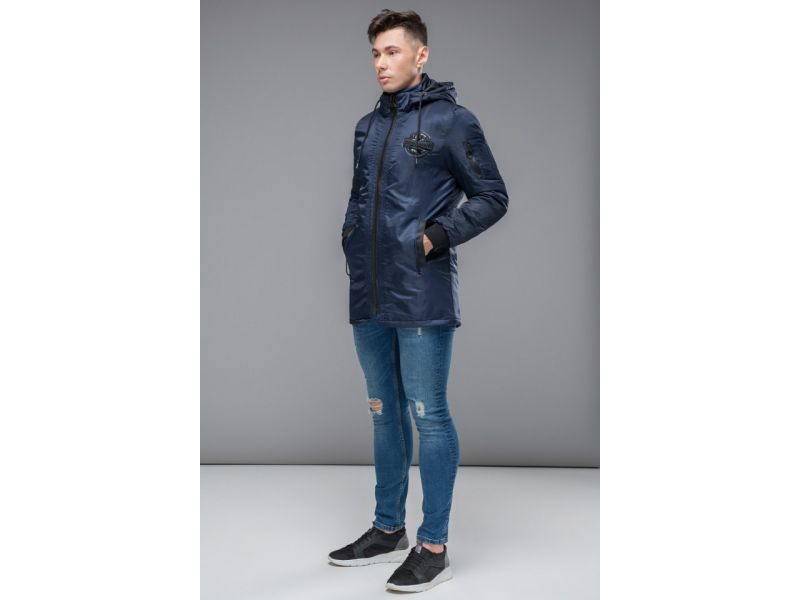 Синяя мужская молодежная парка осенне-весенняя стандартной длины модель 19740, фото 2