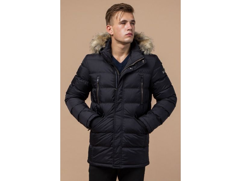 Зимняя мужская черная куртка с меховой опушкой модель 31042, фото 3