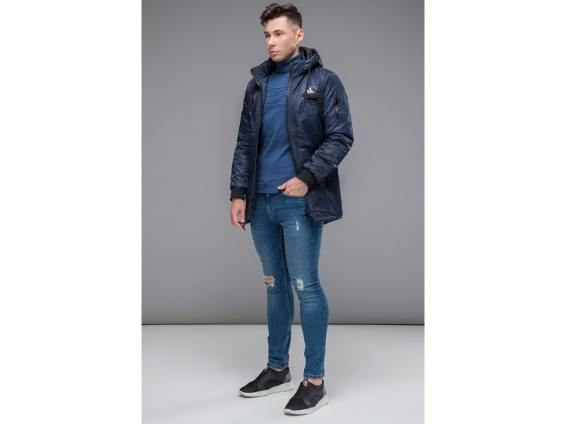 Синяя мужская молодежная парка осенне-весенняя стандартной длины модель 19740, фото 3