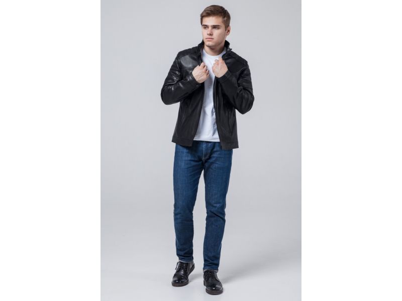 Черная куртка мужская осенне-весенняя молодежная модель 3645, фото 3