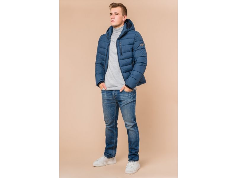 Мужская темно-бирюзовая куртка зимняя короткая модель 36450, фото 3