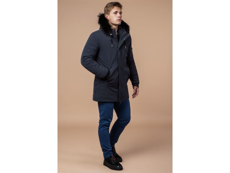 Графитовая мужская парка с ветрозащитной планкой зимняя модель 9255, фото 2