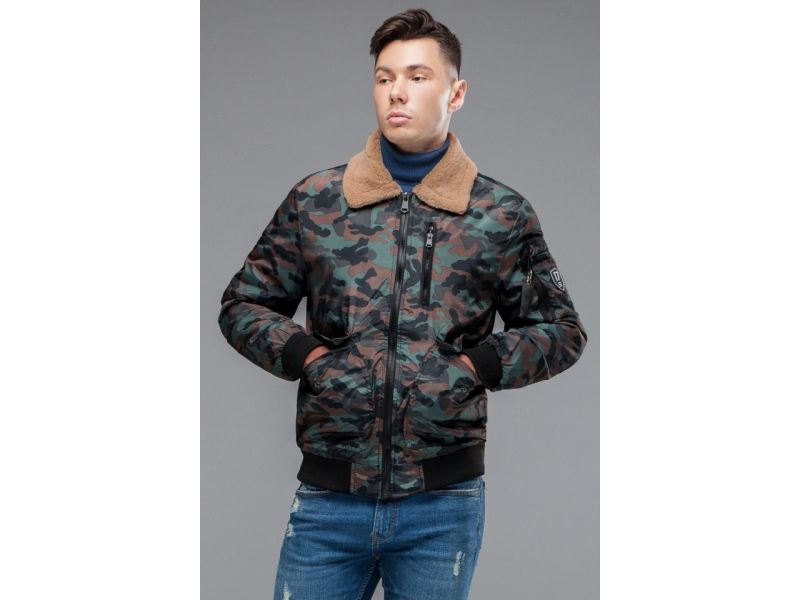 Бомбер осенне-весенний молодежный мужской цвета хаки модель 38666, фото 3