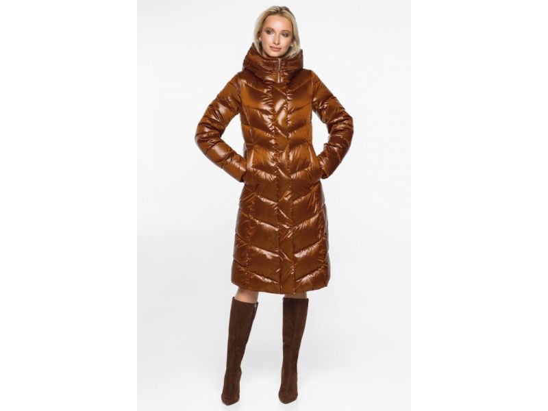 Современный женский воздуховик зимний цвет сиена модель 31024, фото 2