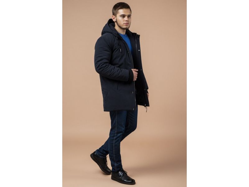 Темно-синяя парка мужская стандартной длины зимняя модель 9055, фото 3