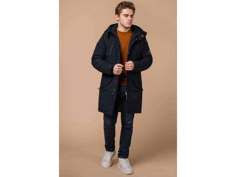 Мужская черно-синяя парка на зиму модель 13620, фото 2