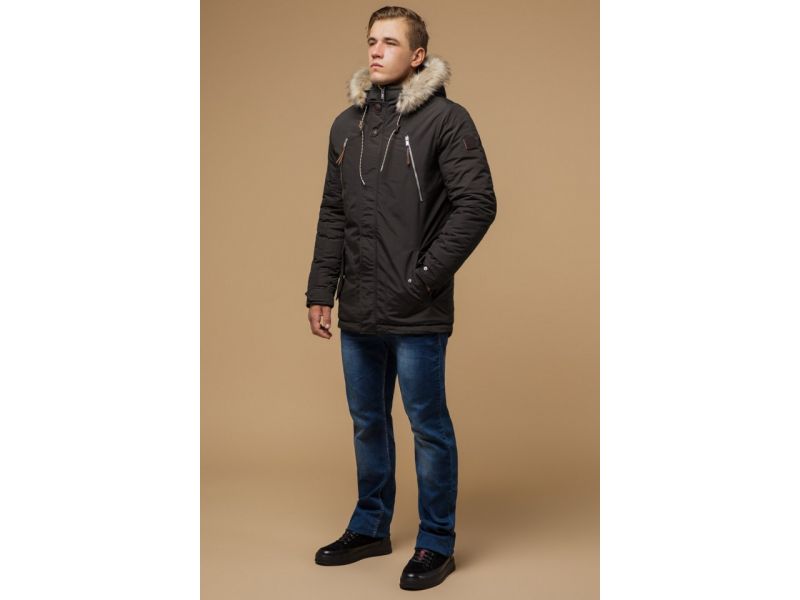 Зимняя парка мужская коричневого цвета теплая модель 14015, фото 2