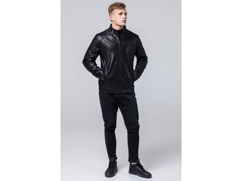 Осенне-весенняя молодежная куртка черная для мужчин модель 4327, фото 2
