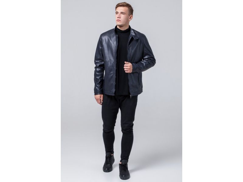 Молодежная осенне-весенняя куртка мужская темно-синяя модель 2193, фото 2