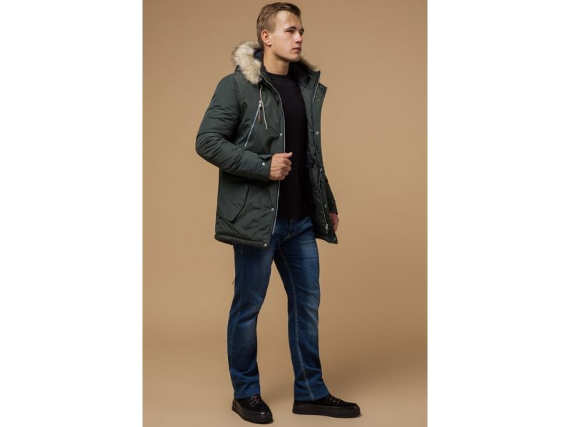 Парка стандартной длины мужская зимняя цвета хаки модель 14015, фото 3