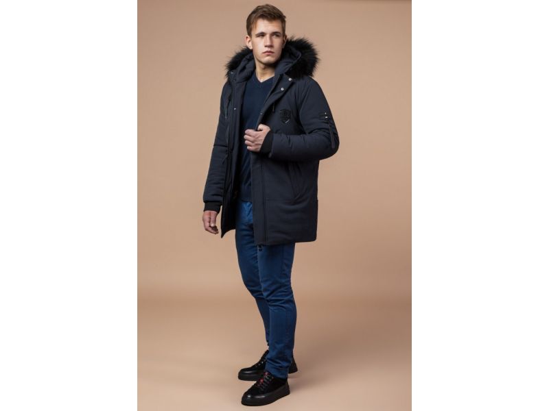 Мужская графитовая парка зимняя с нашивкой модель 9828, фото 3