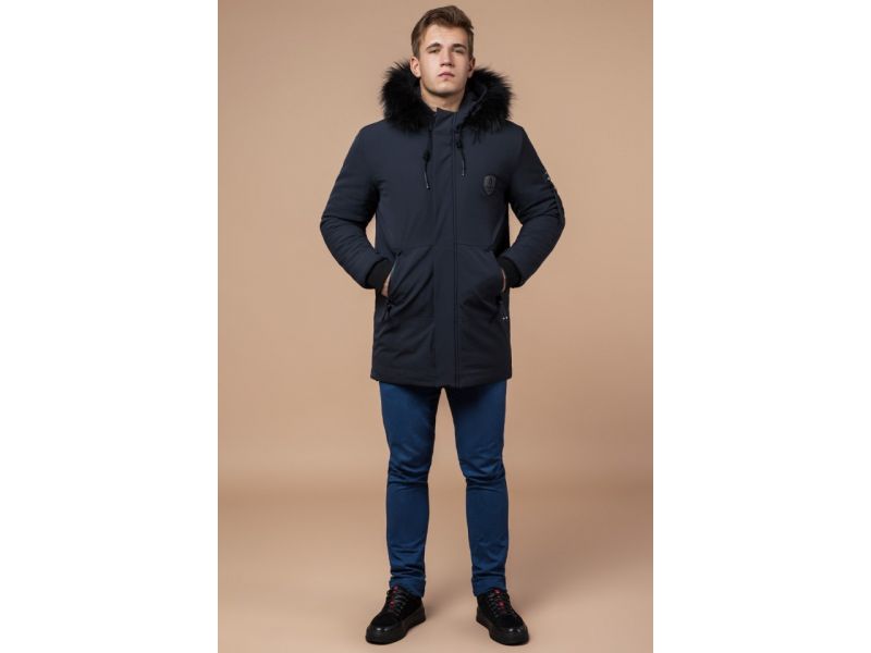 Мужская графитовая парка зимняя с нашивкой модель 9828, фото 2