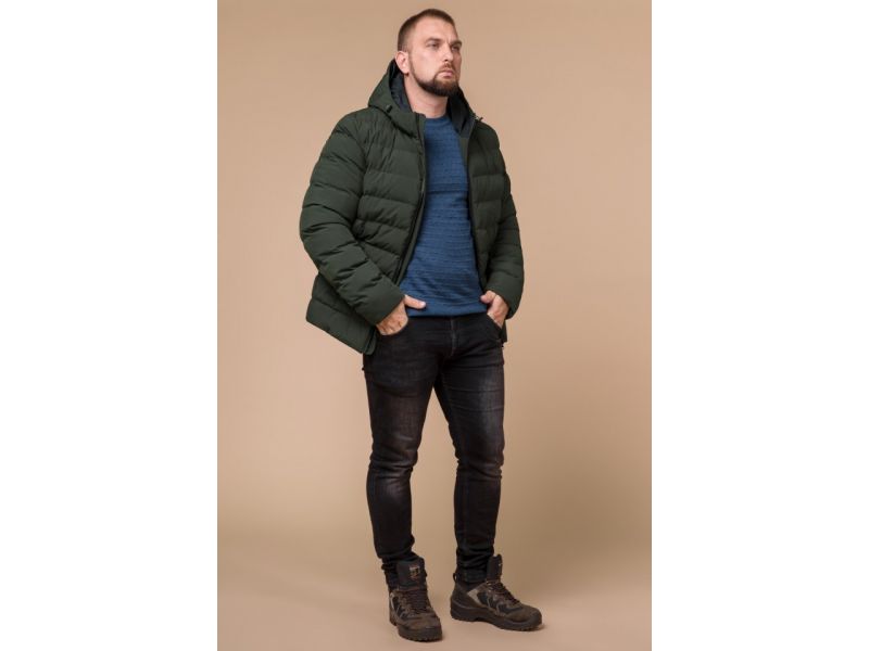 Теплая зимняя мужская куртка цвет темно-зеленый-черный модель 45115, фото 3